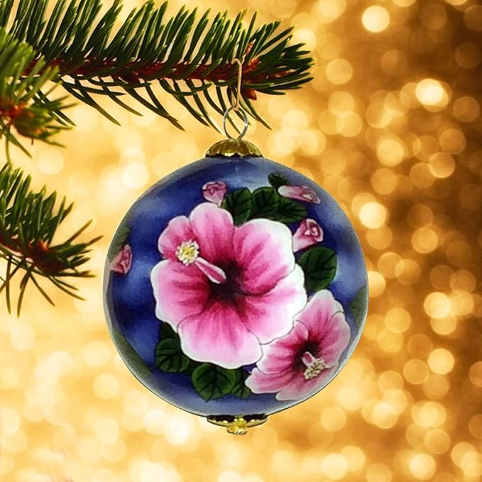 Hawaii Hibiscus Ornament Hand-Painted Collectible Glass Hawaiian Christmas Ornament FHN/H
