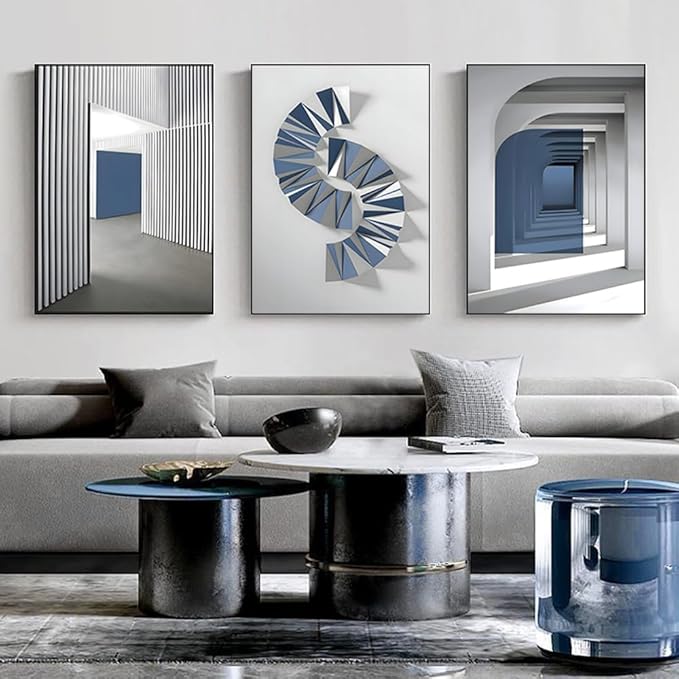 ARTFEB Navy Blue Wall Art Set,Large Abstract Decor for Living Room, Bedroom, Office (20" X 28", 3 pieces)