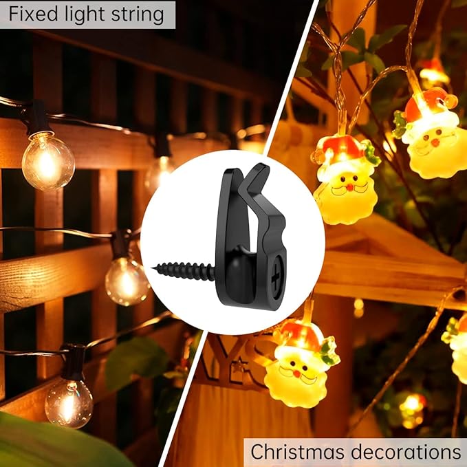 String Light Hanger Hooks,Screw in Hooks for Hanging Christmas Light,Led Fairy Led Light Clips,Black,50 Pack (Small)
