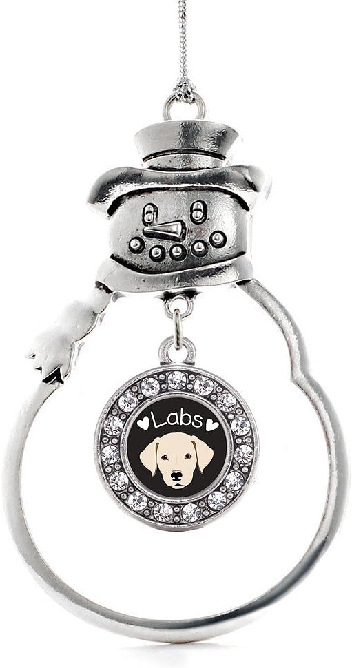 Inspired Silver - Lab Lover - Silver Christmas Ornament - Circle Charm Christmas Tree Ornament with Cubic Zirconia - Snowman Hanging Decoration
