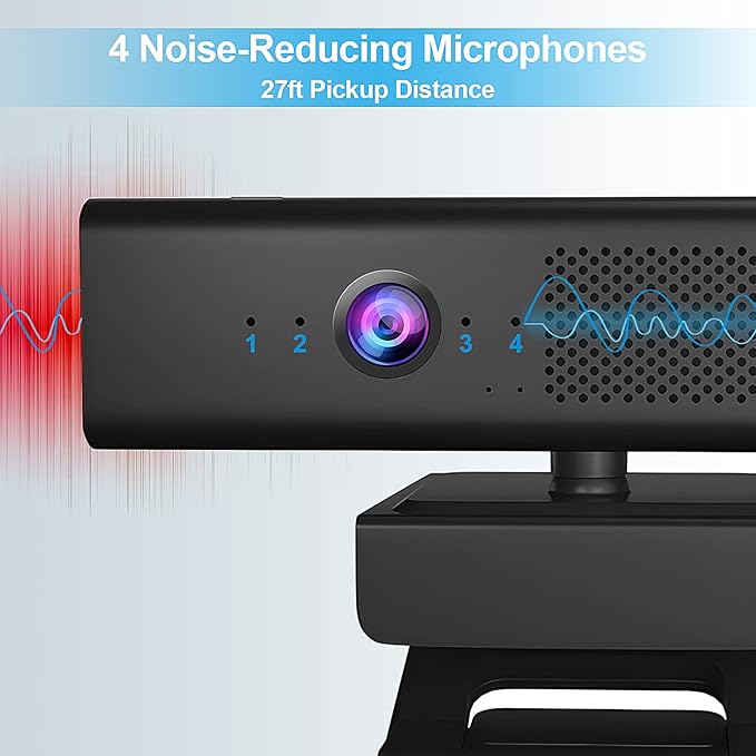 ROTOPATA Webcam with Speakers and Mic, Full HD 1080P/30FPS Computer Camera for Streaming Video Conference , 4 Noise-Cancelling Mics, Privacy Cover, 90°FOV, USB-A, Webcam for PC Desktop Monitor Laptop