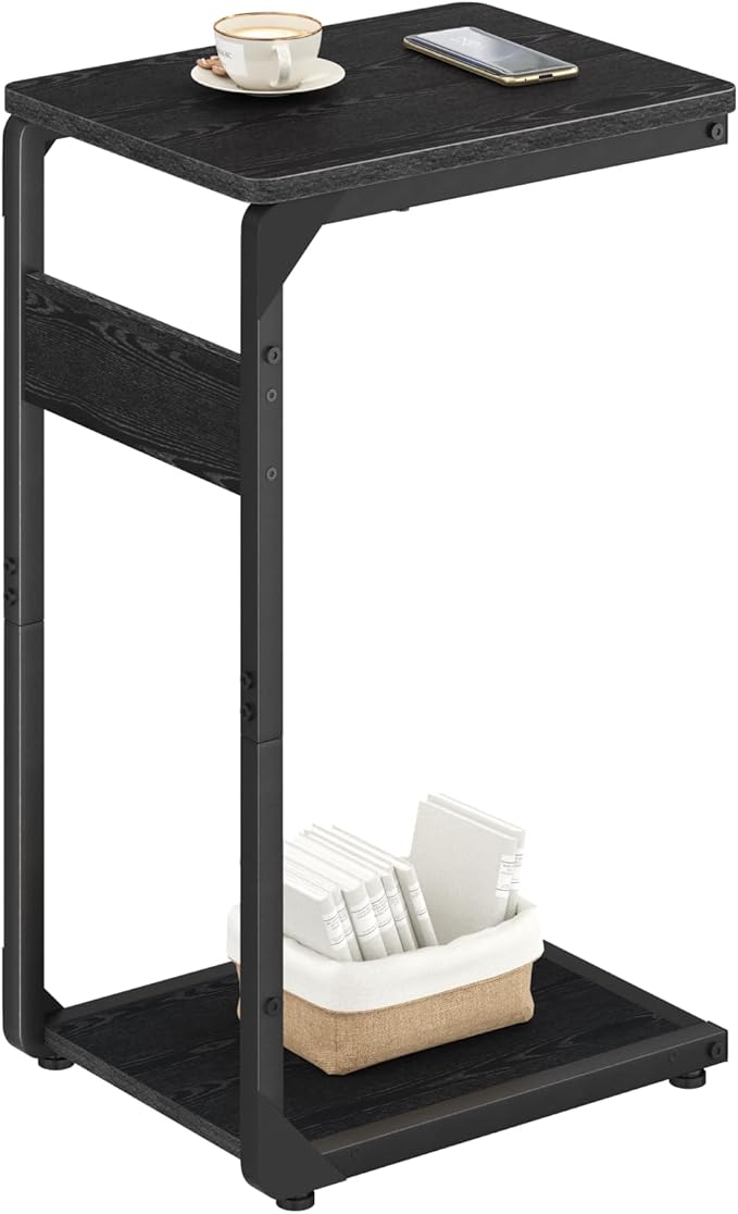 Narrow C-Shaped End Table, Small Couch Side Table, Sofa TV Tray Table for Living Room, Bedroom, Bedside ET-YB-Bk1