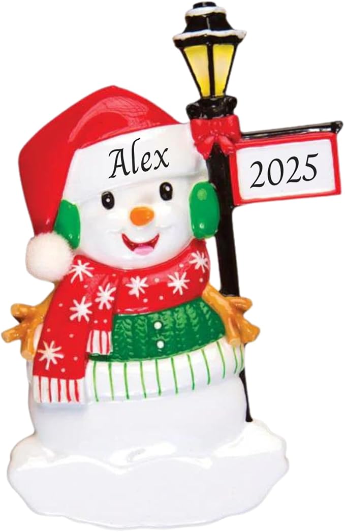 2025 Snowman Kids Personalized Christmas Ornament – Custom Resin Ornament with Child’s Name – Cute Holiday Keepsake for Boys & Girls – Xmas Tree Decoration Gift for Children (Snowman with Light)