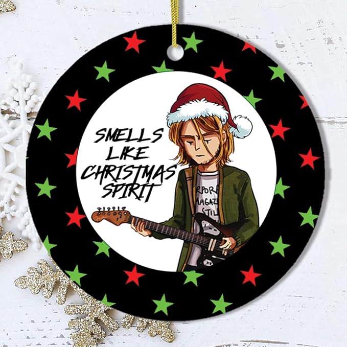 Pop Culture, Movie, and Music Themed Trendy Christmas Ornaments - Smells Like Christmas Spirit Rock and Roll Ornament (Circle)
