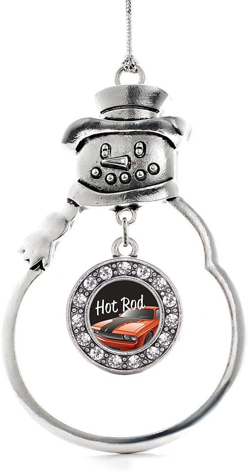 Inspired Silver - Hot Rod - Silver Christmas Ornament - Circle Charm Christmas Tree Ornament with Cubic Zirconia - Snowman Hanging Decoration