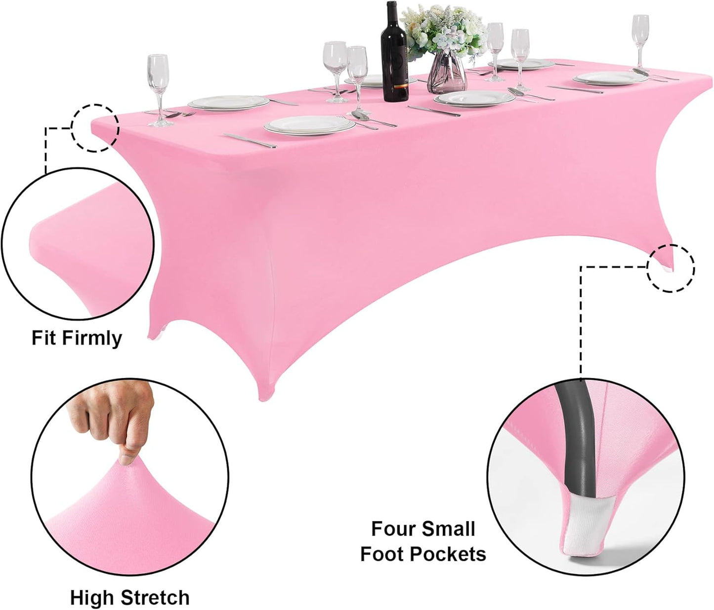 SuperO 2Pack Waterproof Spandex Table Cover for 8FT Table Universal Fitted Stretch Tablecloth for Party, Banquet, Wedding and Events-Pink
