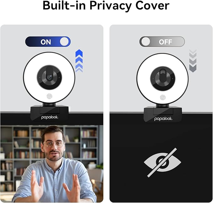 papalook 2K Webcam with Light and Privacy Cover, PA552 Full HD Streaming Web Camera with Dual Microphones, Plug and Play USB Computer Webcam for PC Laptop Desktop, Mac Zoom Skype Teams