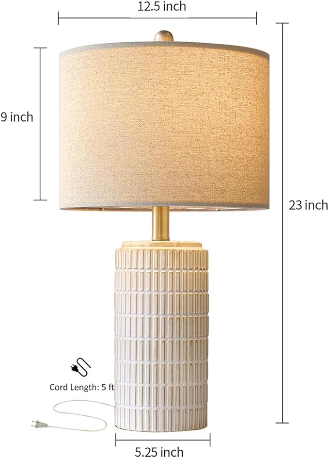 PoKat 23'' Bedside Table Lamp for Bedroom Nightstands, Birthday Gifts for Women Mom, House Warming Gifts New Home Decor, Ceramic Lamp for Living Room, White Modern Bedroom Lamp