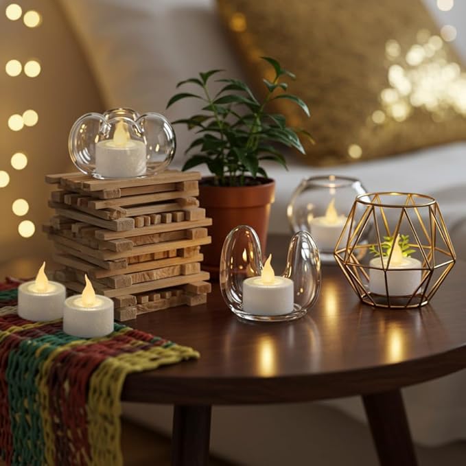 FURORA LIGHTING White Glitter LED Tealight Candles Pack of 12, Flameless Flickering Tealight Candles for Home Décor, 1.5’’(W) x 1.65’’(H), Battery Operated