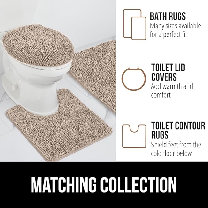 GORILLA GRIP Bath Rug Mat 36x24, Thick Absorbent Chenille, Quick Dry Microfiber Mats, Rubber Backing Washable Shower Floor Rugs, Bathmat Runner, US Designed Bathroom Home Decor Accessories Gray Beige