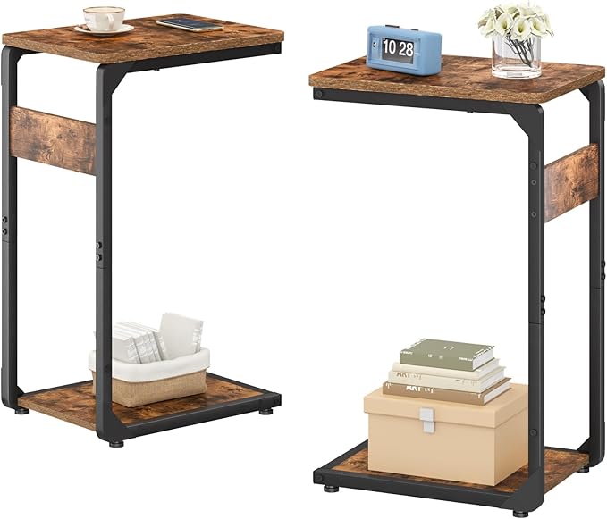 Narrow C-Shaped End Tables, Sofa TV Trays Set of 2, Tray Table Small Couch Side Table for Living Room, Bedroom, Bedside ET-YB-BR2