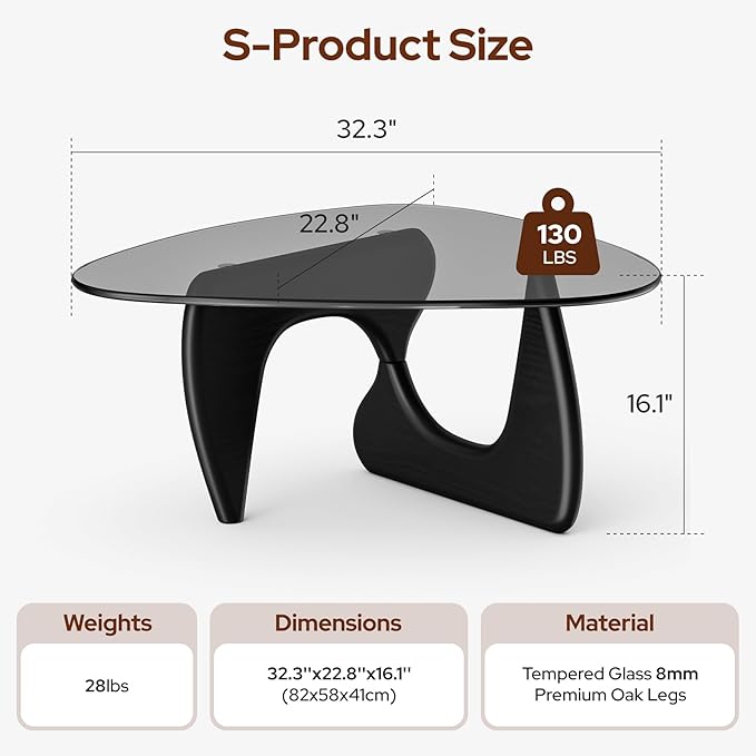 Modern Glass Coffee Table, Mid Century Triangle Coffee Table for Living Room Bedroom Reception Office Tables
