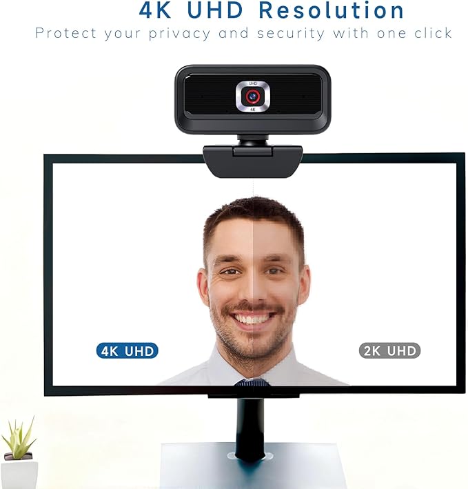 4K Webcam for PC, Computer Camera for Desktop, USB Webcam with Tripod,2 Noise Reduction Mics, Built-in Privacy Cover, for PC/Zoom/Skype/Team/Laptop/MacBook/Windows