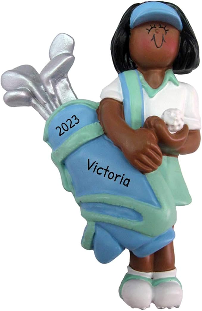 Personalized Golf Ornament 2025 - Female Golfer Gifts in Blue Outfit Golf Decor Ornaments for Christmas Tree Gifts African American Christmas Ornaments by Elves