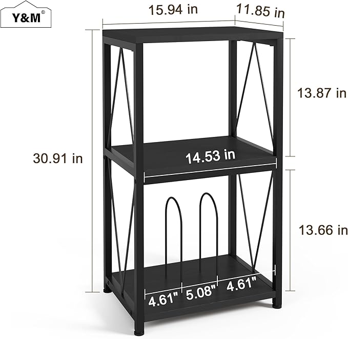 Y&M Record Player Stand, Turntable Stand with Vinyl Record Storage, 3-Tier Record Shelf Display Table for Album CD, Turntable Holder, End Table for Bedroom, Living Room, Office, Black
