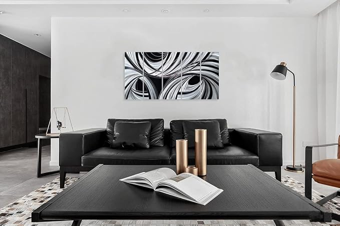Yihui Arts Black and White Metal Art Wall Decor Hand Crafted Abstract Aluminum Artwork Modern Wall Sculpture Home Accent for Living Room Bedroom Dinning Decor