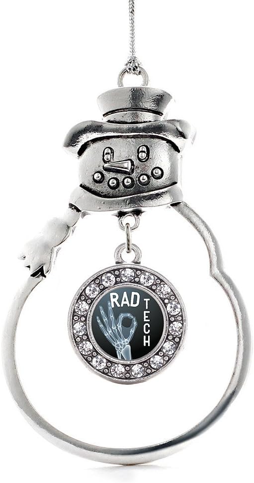 Inspired Silver - Rad Tech - Silver Christmas Ornament - Circle Charm Christmas Tree Ornament with Cubic Zirconia - Snowman Hanging Decoration