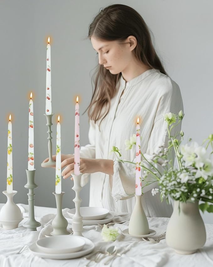 Fruit Colored Taper Candle Dripless Tall Candlesticks 10inch Handmade Unscented Long Candle Stick Smokeless Tapered Holiday Party Celebrate Candle，6pcs