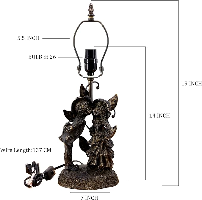 Table Lamp Base Replacement Only, Wide 7 Height 19 Inch, Fit for 8, 10, 12 Inch Tiffany Style Stained Glass Lampshade, Dark Bronze Finish,Resin, Push Switch On Cord(G (W7H19 Inch))