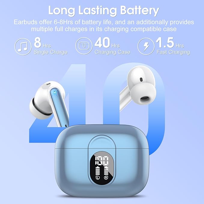 Ai Translation Earbuds Real Time, Simultaneous Interpretation Translator Earbuds with 6 Translation Modes/164 Languages, No Subscription Translatior Headphones, Light Blue