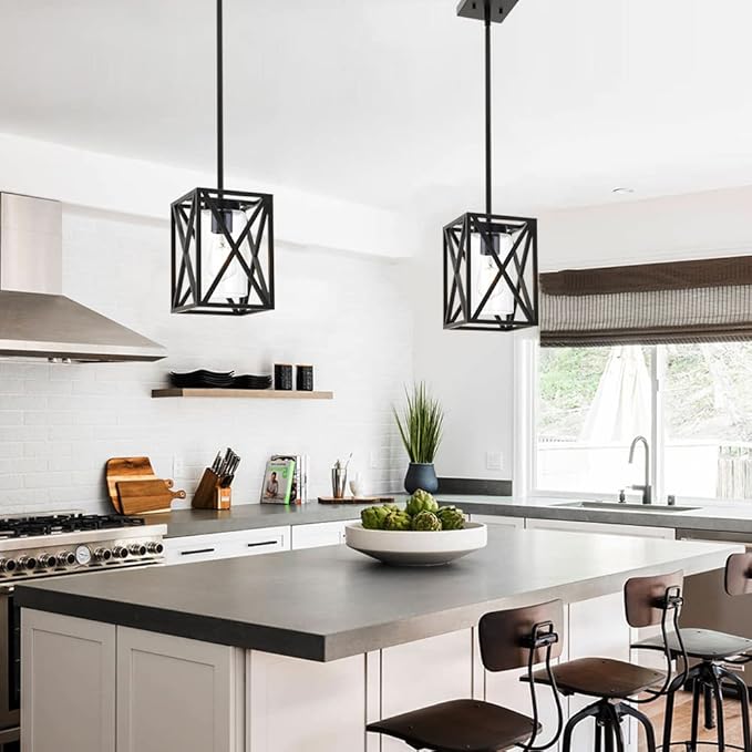 1-Light Industrial Hanging Light Fixtures with Clear Glass Shade, Farmhouse Pendant Lighting for Kitchen Island for Dining Room Hallway Foyer