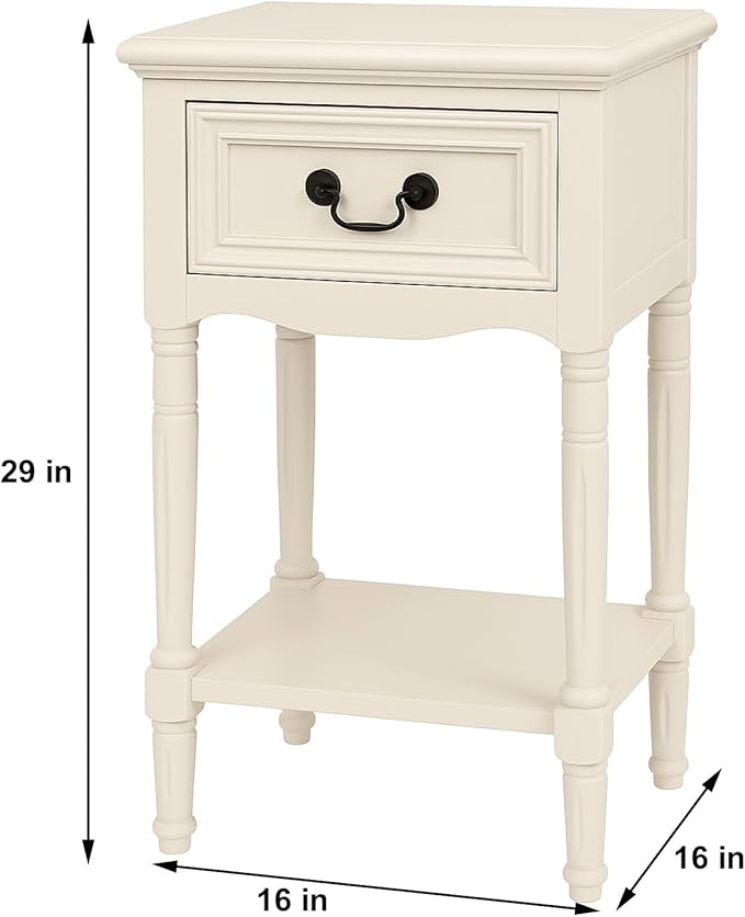 Urban Designs Wooden Accent Table/Nightstand with Drawer and Bottom Shelf – 29" H, 16" L x 16" W - White