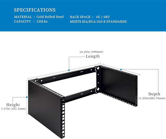 RackPath 4U Wall Mount Network Rack - Patch Panel Bracket for Server and Network Equipment – 11.25 inch Deep – Heavy Duty 150lbs Capacity