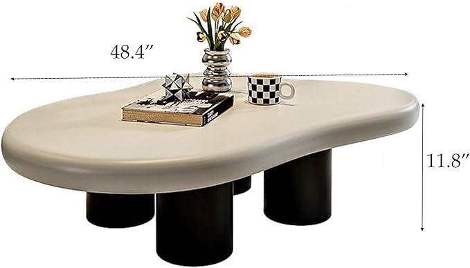 48 Inch Cloud Coffee Table, Modern Coffee Table for Living Room, Large Wood Coffee Side Table with Irregular Tabletop and 4 Sturdy Legs for Home Office Bedroom, White and Black