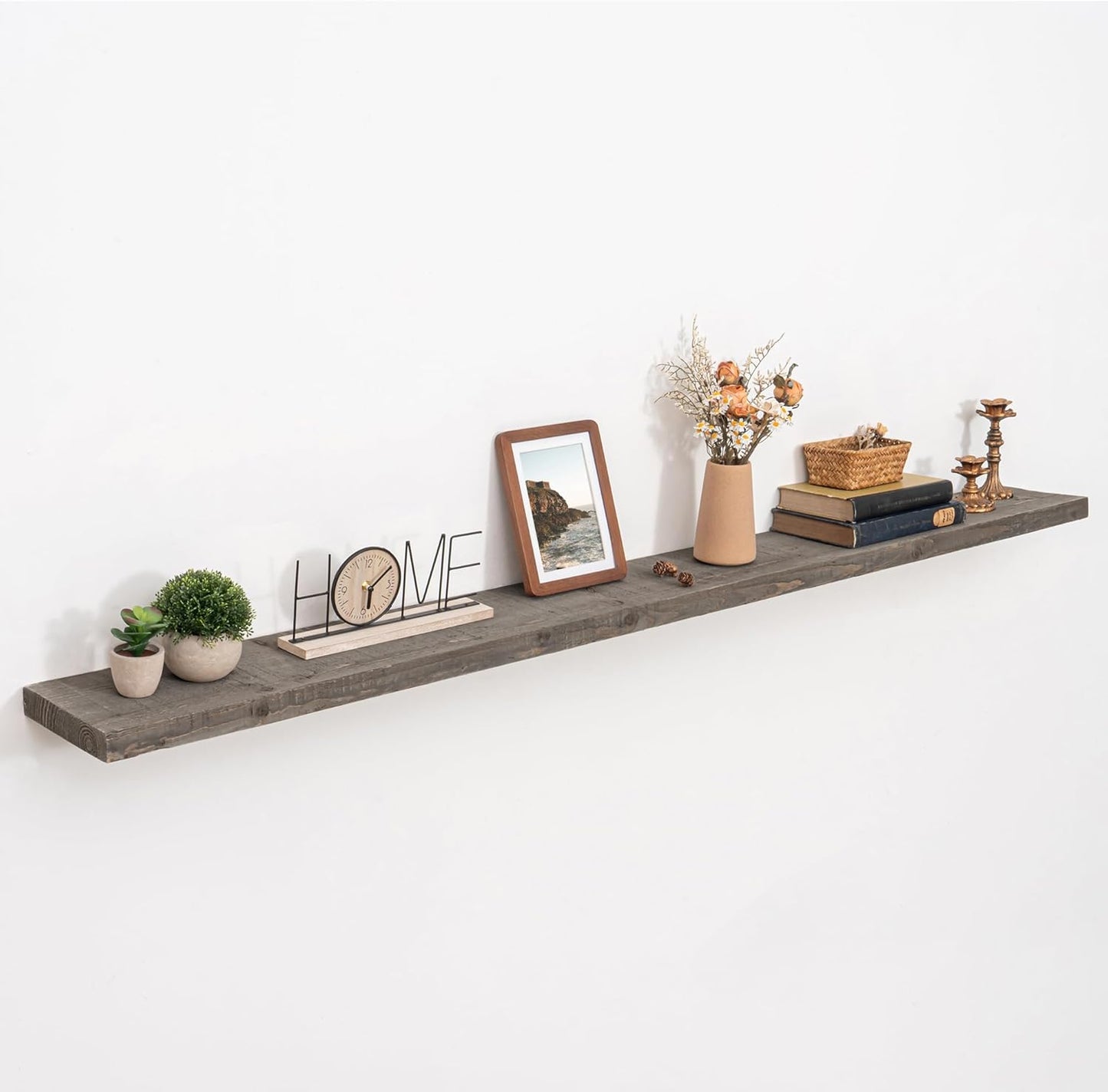 72 inch Floating Shelves for Wall, 8" Deep Rustic Reclaimed Barnwood Shelves, Floating Shelf Wall Hanging Shelves with Invisible Heavy-Duty Metal Bracket | Wall Mounted | Farmhouse Style, 1PC,Grey