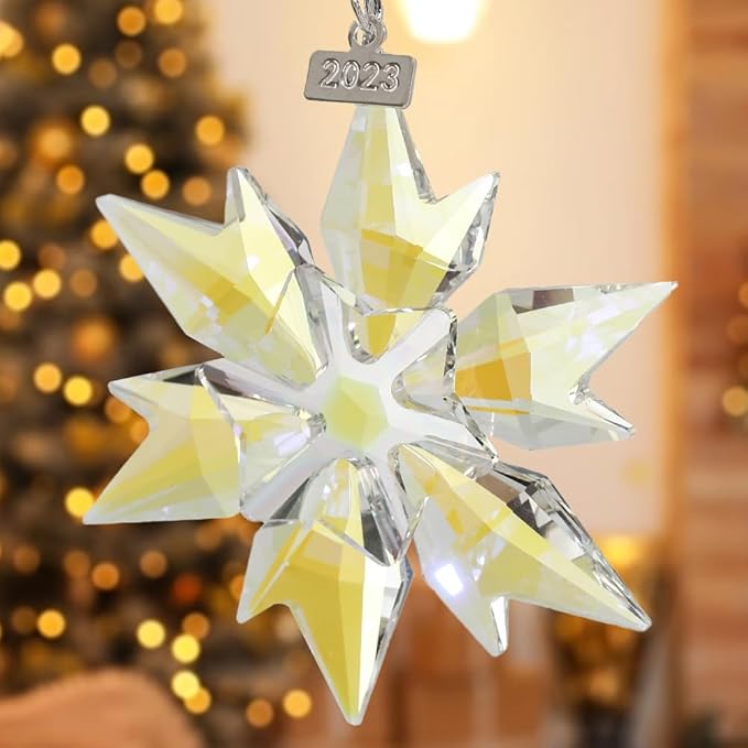 Maxistal 2024 Edition Crystal Snowflake Star Ornament Christmas Tree Ornament Home Decor Gift (2024-Colorful)