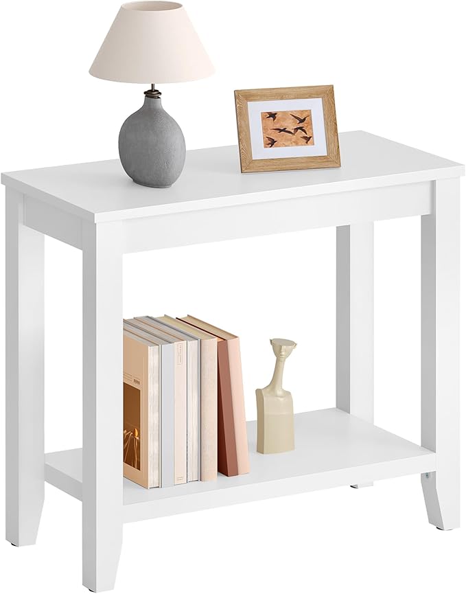 Hoctieon End Table with Double Storage Shelves, Sturdy Wooden Side Table for Living Room, Bedroom, Modern Nightstand Sofa Table for Small Spaces, White
