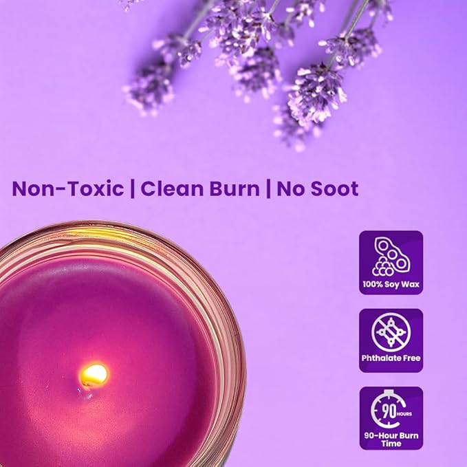 Odor Eliminating Candle Set (Lavender) - Pack of 2 (12oz) | 90 Hour Burn Time | Premium Soy Wax Candles | Eliminates 99% of Pet, Kitchen, & Smoke Odors | Eco-Friendly & Long-Lasting