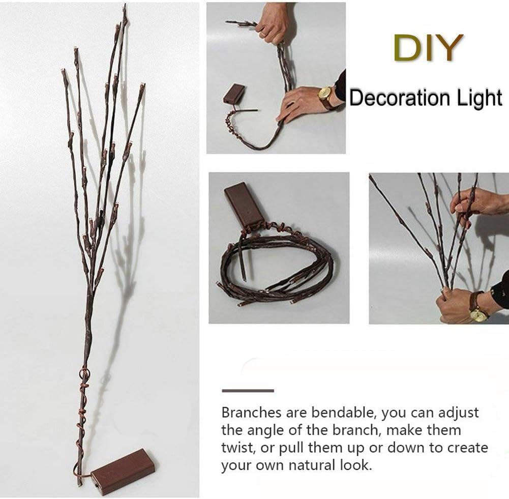DK177 6 Pack Led Branch Light Battery Operated Lighted Branch Vase Filler Willow Tree Artificial Little Twig Power Brown 30 Inch 20 LED for Home Romantic Decoration, White