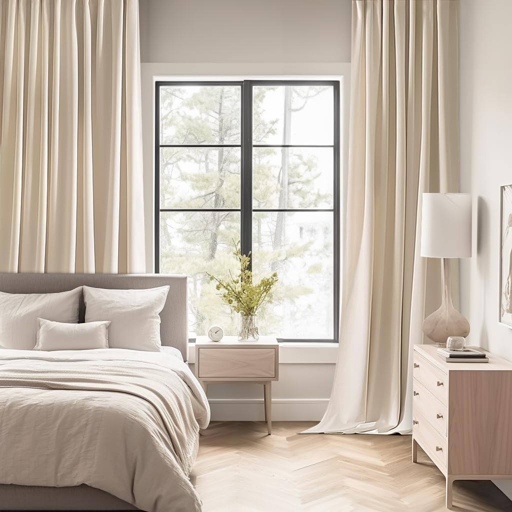 MIULEE Back Tab Cream Beige Curtains 105 Inch Long 2 Panels Set for Living Room Bedroom, Ivory Rod Pocket/Pinch Pleated Light Blocking Thermal Insulated Room Darkening Floor to Ceiling Blackout Drapes
