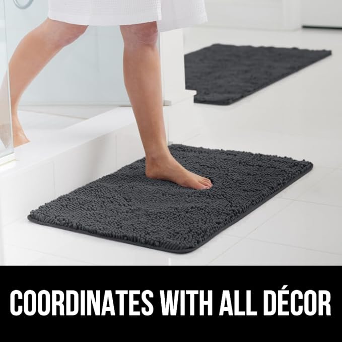 GORILLA GRIP Bath Rug Mat 36x24, Soft Absorbent Chenille, Quick Dry Microfiber Mats, Rubber Backing Washable Shower Floor Rugs, Bathmat Runner, US Designed Bathroom Home Decor Accessories Charcoal