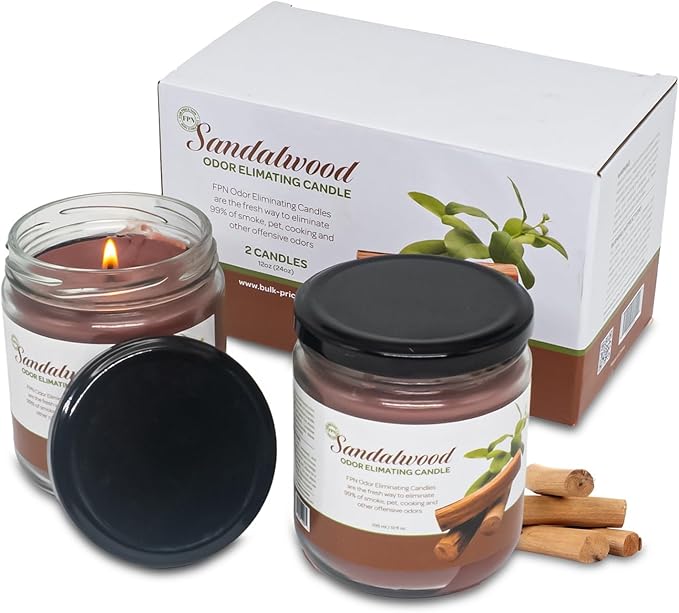 Candle Set Sandalwood Odor Eliminating – 2 Pack - 12oz – Long-Lasting Soy Wax Candles – Neutralizes Pet, Kitchen & Smoke Odors – Clean Burn, Eco-Friendly, Aromatherapy Candle