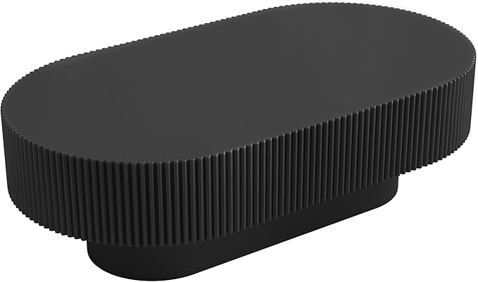 WILLIAMSPACE 43.3" Oval Coffee Table with 6.8" Thick Tabletop & Sturdy Base, Modern Drum Center Table Accent End Tea Table for Living Room, Minimalist Fluted Design, Easy Assembly, Black