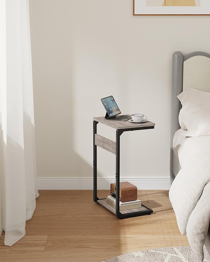 C-Shaped End Table, Small Couch Side Table, Sofa TV Tray Table for Living Room, Bedroom, Bedside ET-YB-GYW1