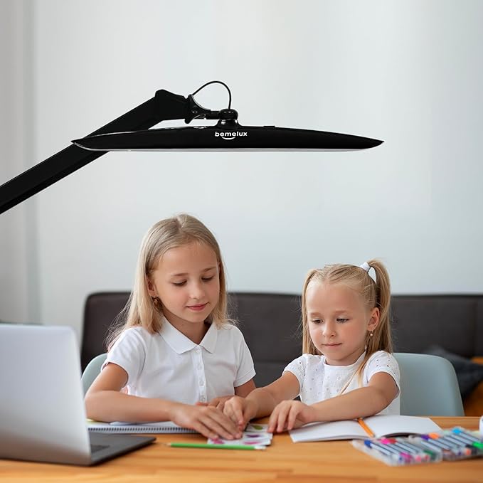 117PCS LED Clamp Desk Lamp, 20 Inch Metal Swivel Arm with Protective Casing, 2200 Lumens, Dimmable Task Lamp for Reading, Office Work, Sewing, Study, and Crafts(Black)
