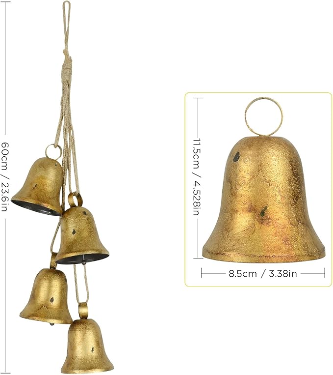 Styleonme Decorative Bells, Christmas Decor Bells, Huangma Hanging Rope Metal Decorative Bull Bell, Classic Bell-Shaped Bell, Vintage Handmade Rustic Lucky Christmas Cow Bells