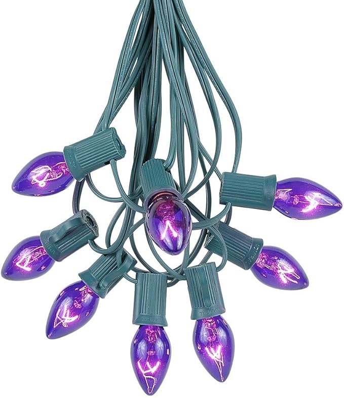 Novelty Lights C7 Purple Christmas Lights Set - Indoor/Outdoor Christmas Light String Hanging Christmas Lights - Outdoor Patio String Lights - Green Wire - 25 Foot