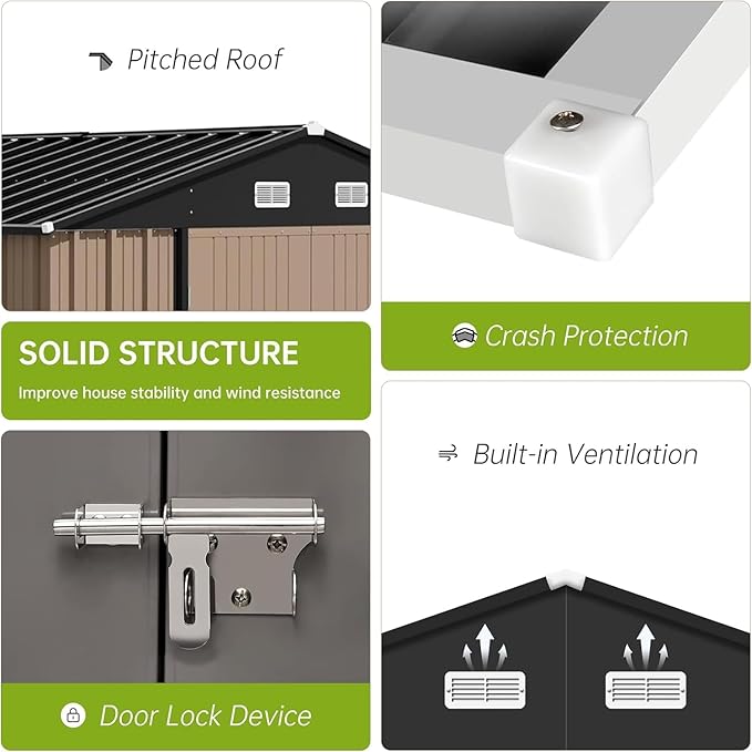 12X10FT Metal Storage Shed - Large Waterproof Tool Metal Shed with Lockable Doors & Vents, All-Weather Outdoor Sheds for Lawn Mower, Bike