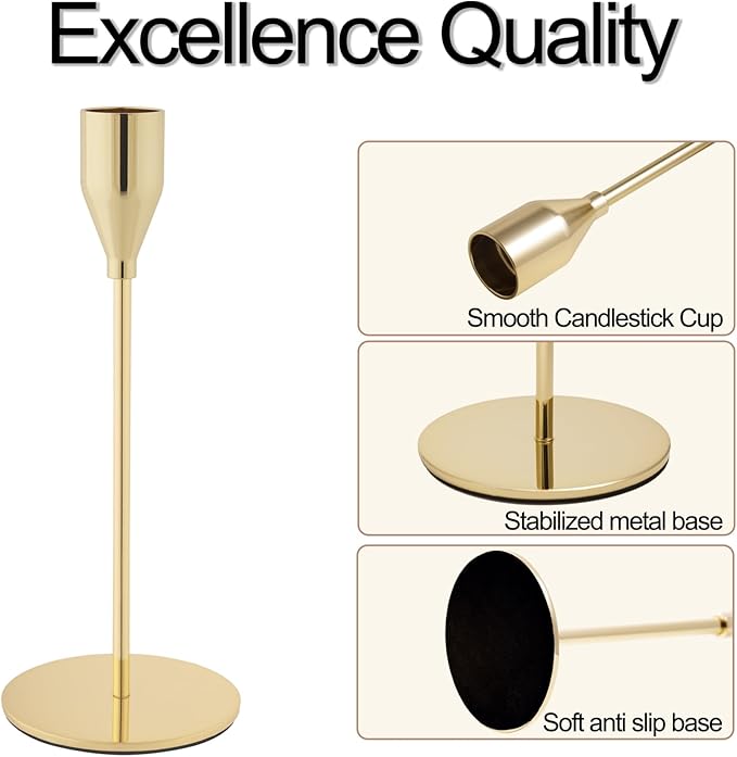 Gold Taper Candle Holders for Wedding Table Centerpiece,Tall Taper Candlestick Holders Bulk Set of 15,Metal Candle Stick Holder for Table or Mantel Centerpiece,Dinning,Festival,Party Home Decor