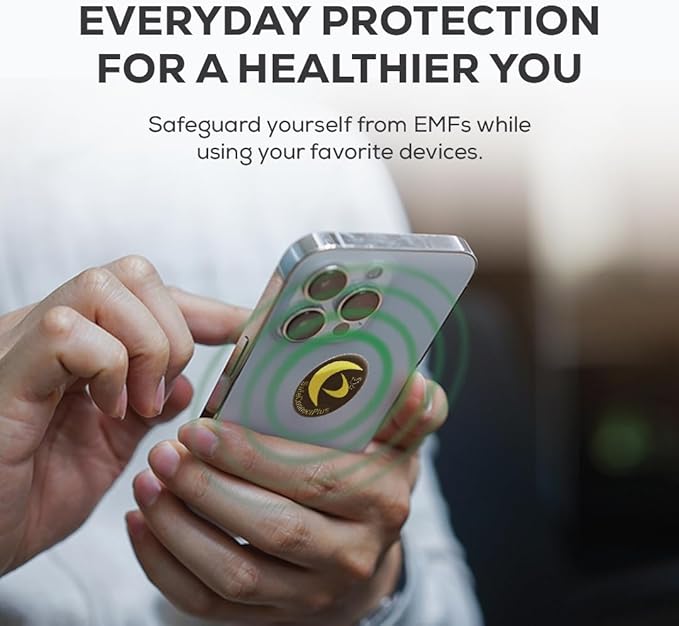 Pack of 6 EMF Stickers for Cell Phone- 5G Ready Harmonizer Stickers Proudly Made in USA for Cell Phones, Laptops or Tablets- EMF mega Shield for All Electronic Devices (Gold-Black)