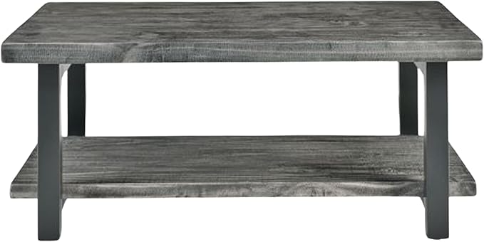 Pomona 2-Tier Rectangular Coffee Table - 42-Inch Reclaimed Wood Top with Lower Shelf Storage and Metal Legs - Farmhouse Rustic Industrial Style Living Room & Office Furniture (Slate Gray)