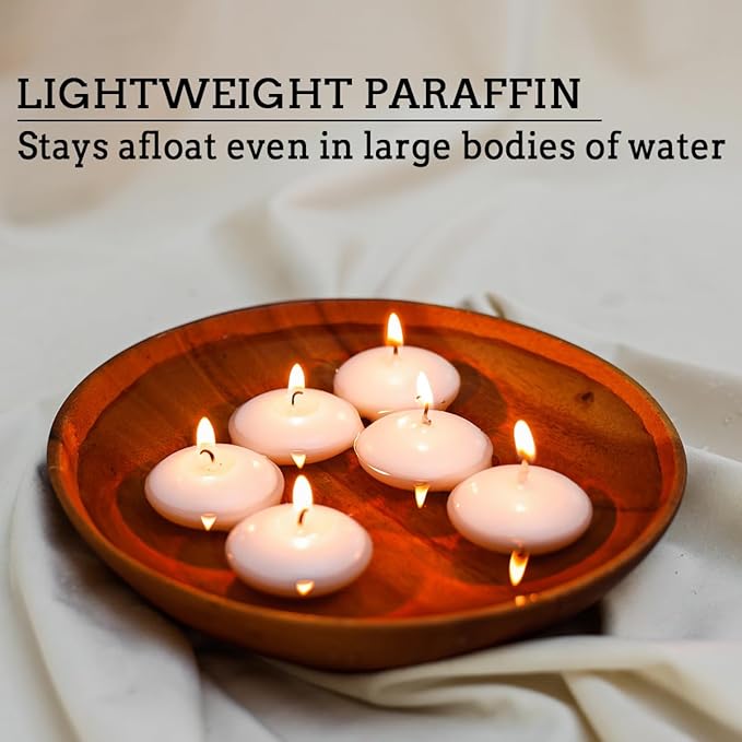 Unscented Floating Candles Set of 72, 3 Inch White Dripless Wax for Centerpieces at Wedding Pool Party Holiday, 10 Hour