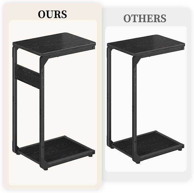 Narrow C-Shaped End Tables, Sofa TV Trays Set of 2, Tray Table Small Couch Side Table for Living Room, Bedroom, Bedside ET-YB-BK2