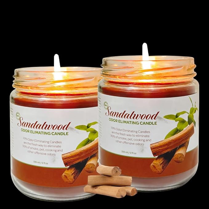 Candle Set Sandalwood Odor Eliminating – 2 Pack - 12oz – Long-Lasting Soy Wax Candles – Neutralizes Pet, Kitchen & Smoke Odors – Clean Burn, Eco-Friendly, Aromatherapy Candle