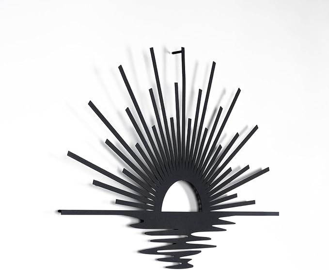 Sun Lines Metal Wall Art, Minimalist Black Sunrise Wall Decor, 3D Shadow Effect, Ready to Hang, Steel Wall Sculpture for Living Room, Bedroom or Entryway