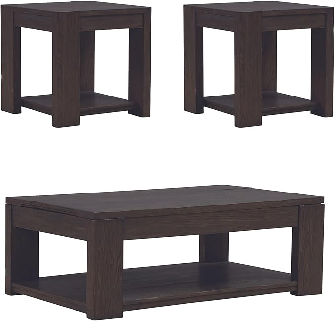 Liberty Furniture Lennox Hill Living Room 3 Piece Set - Lift Top Cocktail Table, 2 End Tables - Bark